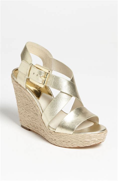 michael kors giovanna wedge gold|Michael Kors Giovanna Gold Leather Woven Wedge Sandal.